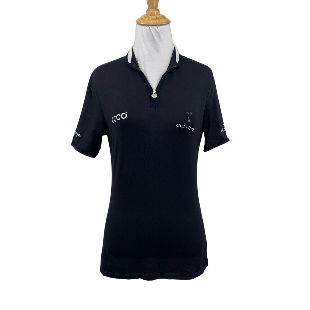 Golfino Polo Shirt Womens 6 Black Quarter Zip Embroidered *Logo Performance Golf